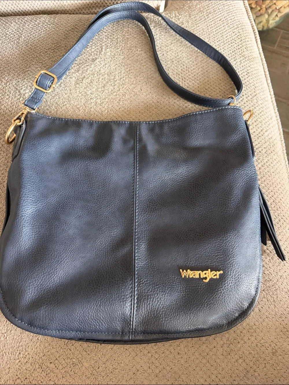 Wrangler Navy Shoulder Tote with Gold Logo Accent